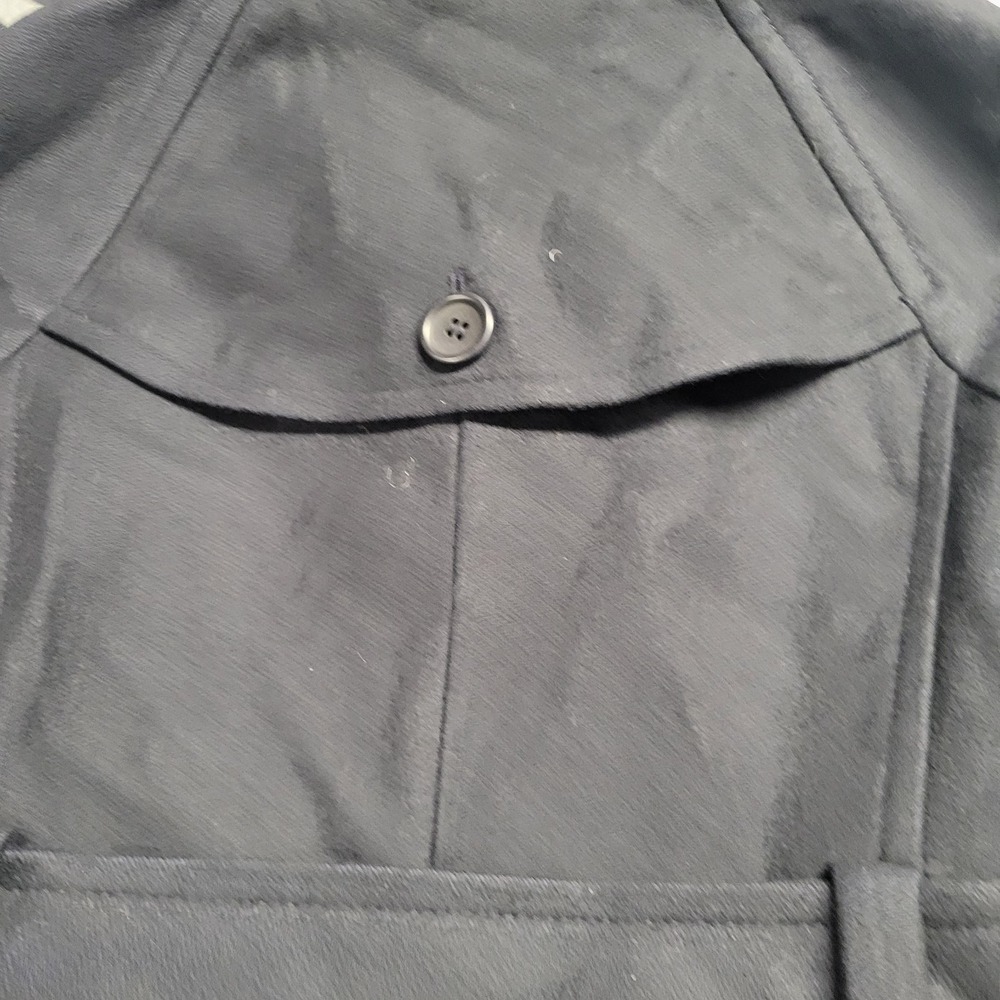 Theory Black Wool Blend Belted Trench Coat Jacket Petite P Zip Up Raglan Sleeve - Picture 11 of 11